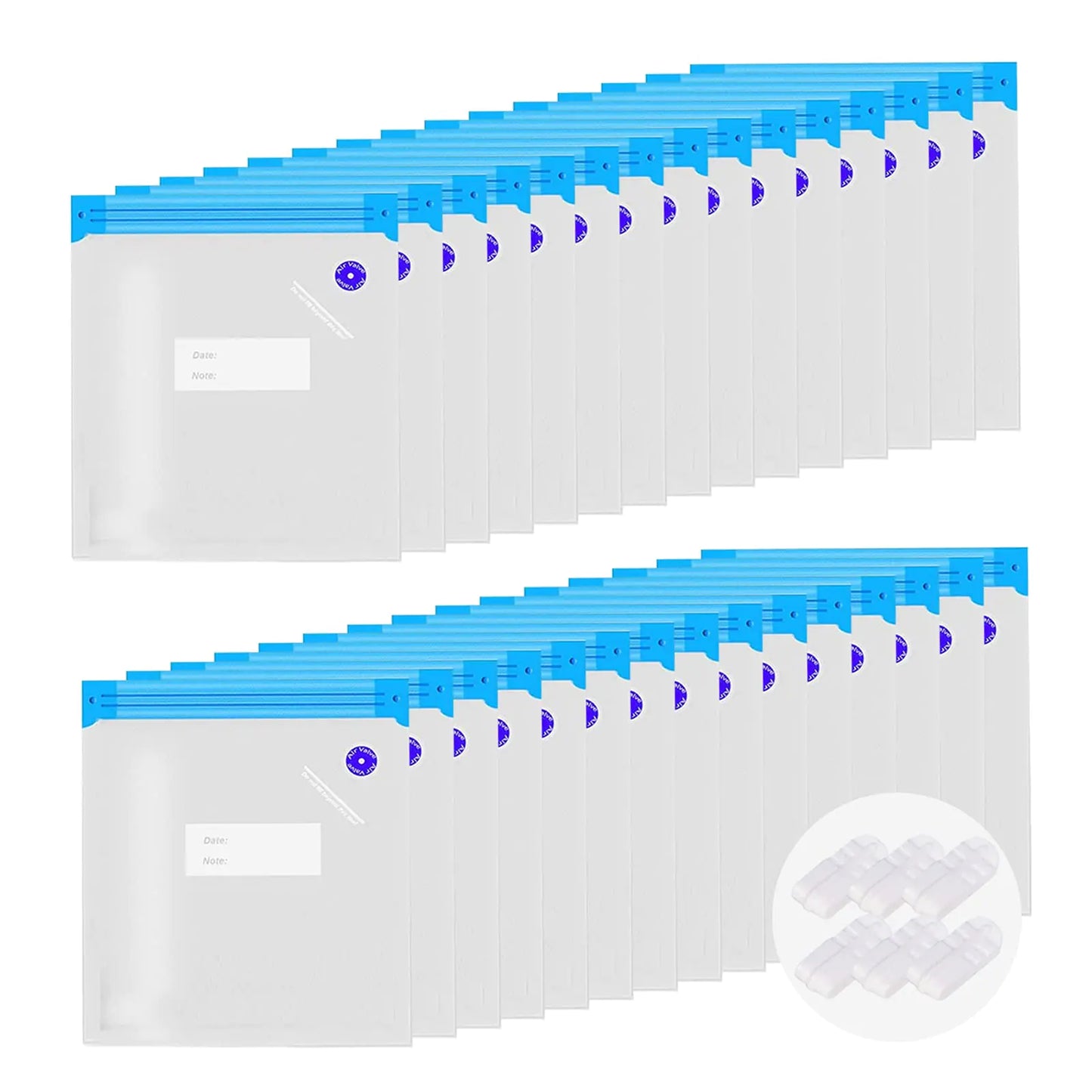 Domsanistor Sous Vide Bags30 PCS Reusable Vacuum Sealer Bags for Food with 6 Sealing Clips Reusable Vacuum Food Storage Bags Bags for Vacuum Sealer BPA Free (13.4x10.2 Inch)