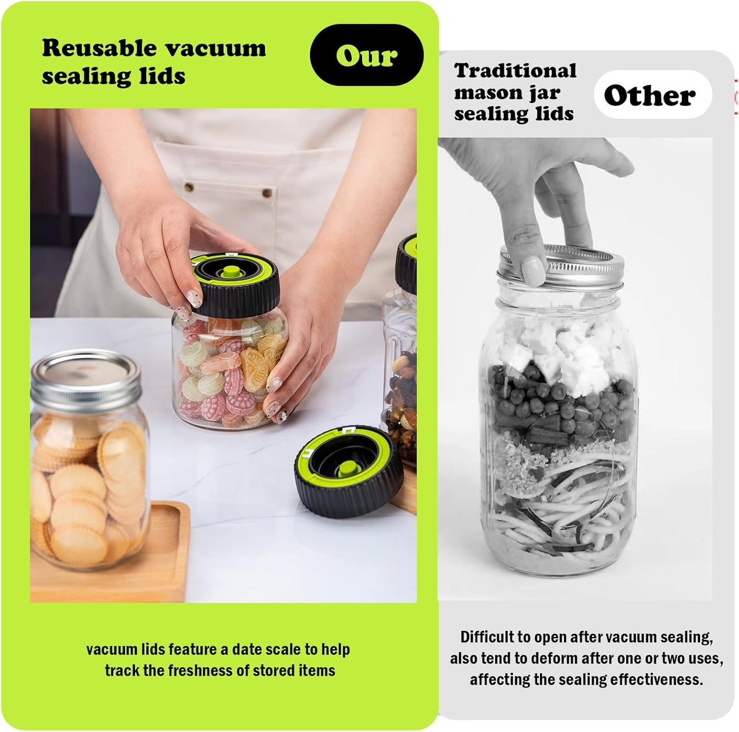 Mason Magic Vacuum Sealer Set - Includes Bags, Lids, & Wine Stopper