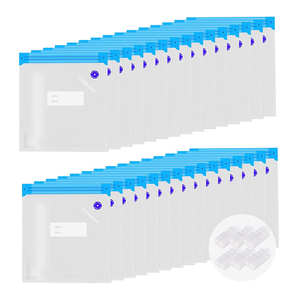 Domsanistor Sous Vide Bags30 PCS Reusable Vacuum Sealer Bags for Food with 6 Sealing Clips Reusable Vacuum Food Storage Bags Bags for Vacuum Sealer BPA Free (13.4x10.2 Inch)